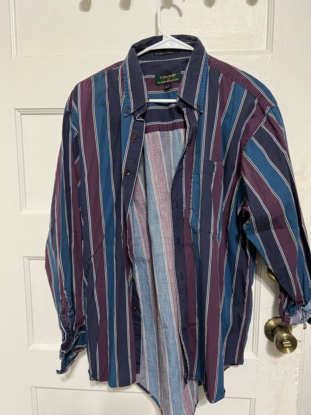 100% cottonAlexander Julian Vertical Stripe Button-Down Shirt in Navy & Burgundy